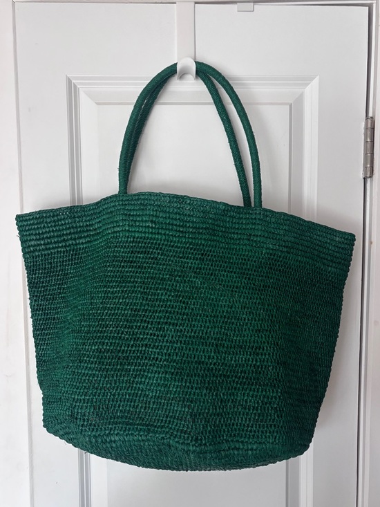 Large green raffia bag tote - Picture 3 of 7